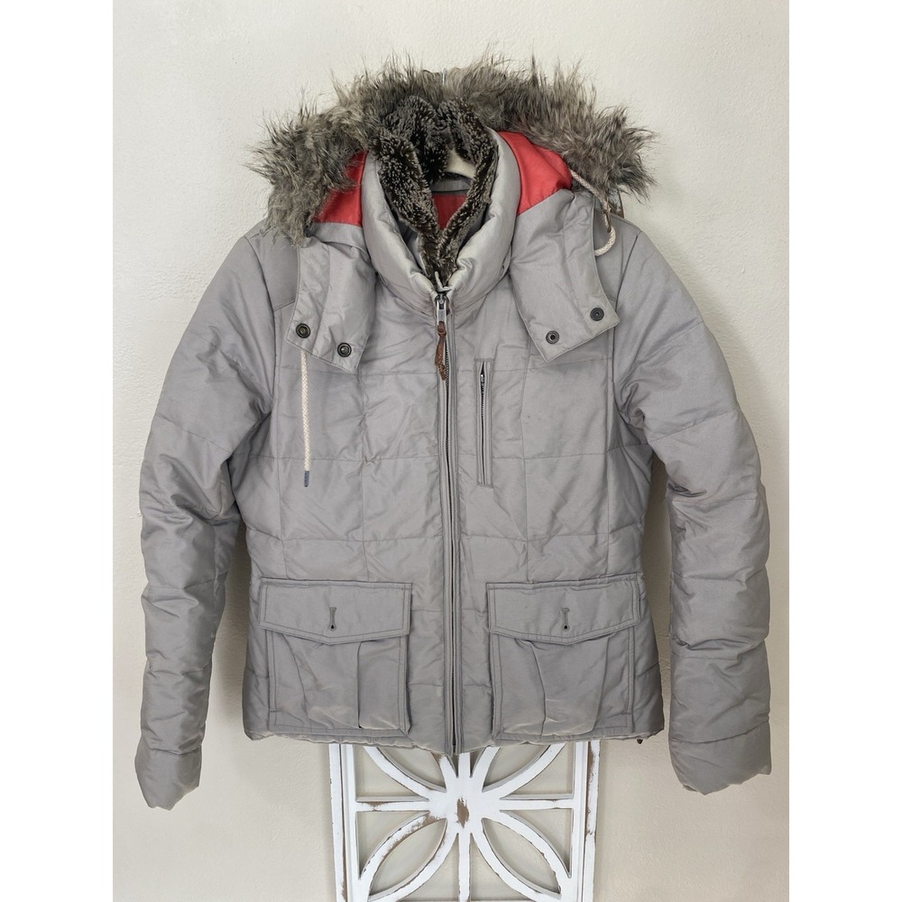 Eddie Bauer SIZE MP Yukon Jacket Womens Goose Down EB 550 Puffer Coat Faux Fur